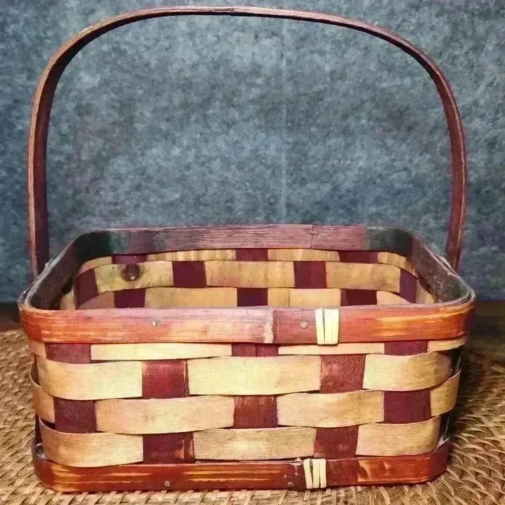 Charleston South Carolina basket Red Burgundy & Wood Tone Primitive 9 X 6.5 X 4